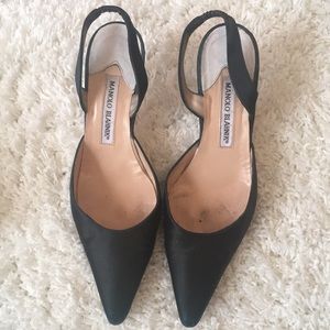 Manolo Blahnik Black Satin Heels Size 7.5